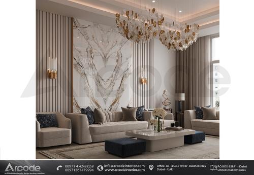 Modern Style Majlis with Book Matching Marble
